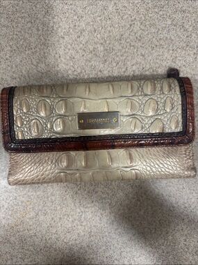 Brahmin Metallic Gold and Brown Croc-Embossed Leather Clutch